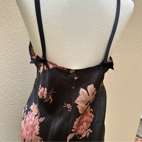 Vtg Moody Floral Whimsigoth Satin Babydoll Midi Slip Dress Black Pink Medium - Picture 4 of 7